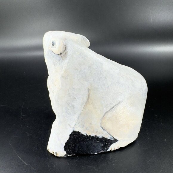 Hand Painted Folk Art Stone Paperweight Figurine Polar Bear Heavy Signed Lejman - Picture 10 of 15